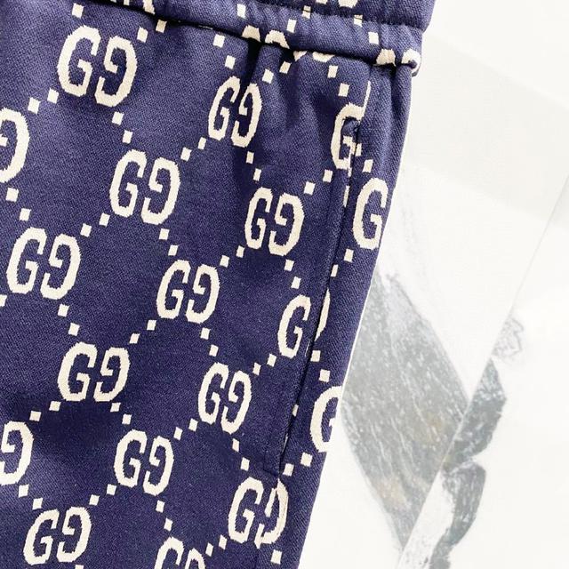 定制提花面料短裤 经典款GG老花满印字母LOGO织带拼