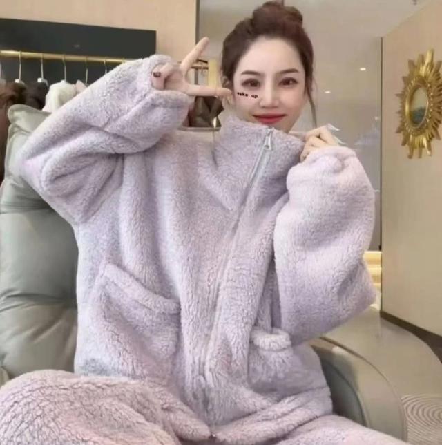 K1486-雙面珊瑚絨拉鍊家居服套裝