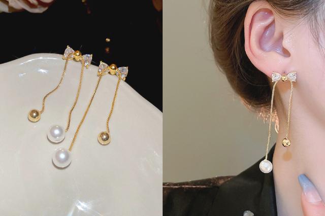 [韓國飾品連線] 正韓S925純銀 個性氣質鋯石蝴蝶結珍珠耳環 📍韓國連線預購收單日：4/19