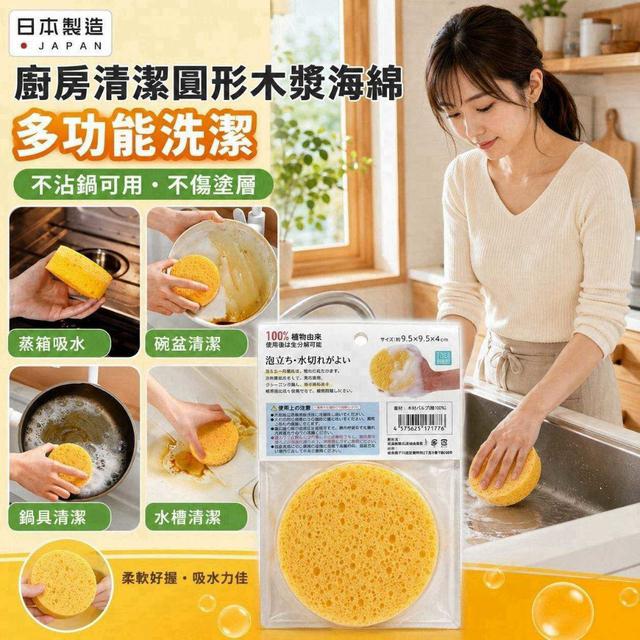〔預購〕9/7結單 日本製 圓形木漿海綿   CJS544