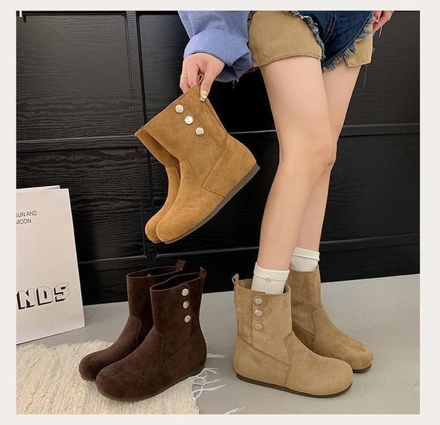 【長期團2025】【預購商品】【批發】秋冬大碼 增高圓頭平底中筒女靴 111302