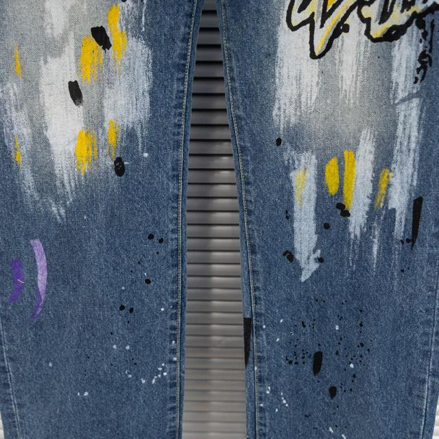 巴黎世家BLA手绘涂鸦牛仔长裤