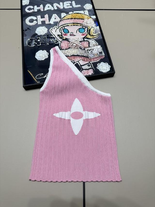 驴家lv·25夏季新款斜肩提花四叶草针织背心