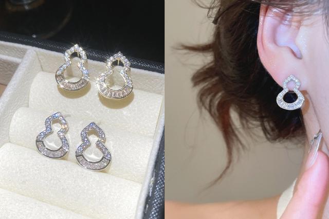 [韓國飾品連線] 正韓S925純銀 輕奢高級感鋯石鏤空葫蘆耳環❤️金📍韓國連線預購收單日：4/19
