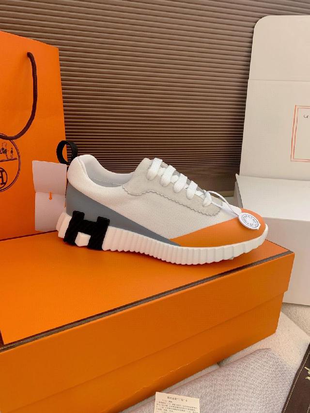 情侣款Hermes 爆单新品Bouncing运动鞋  轻Napa小牛皮拼接麂皮