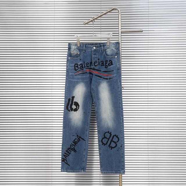 巴黎世家BLA手绘涂鸦牛仔长裤