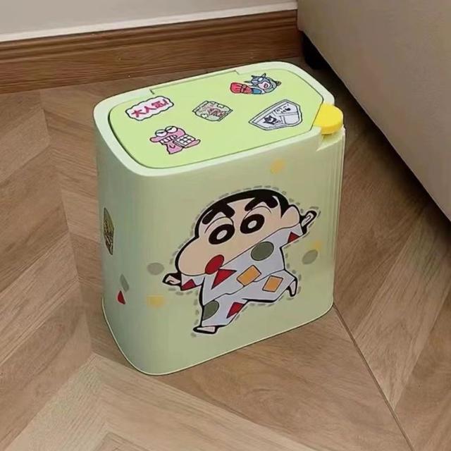 ins新款蠟筆小新按壓式大容量垃圾桶(預購)