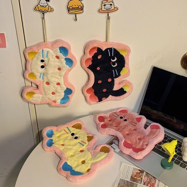 ins可愛波點貓貓加厚珊瑚絨擦手巾(預購)