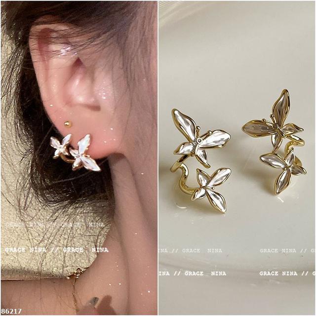 【長期團2025】【預購商品】【批發】韓系氣質滴釉雙蝴蝶925銀針耳環 86217