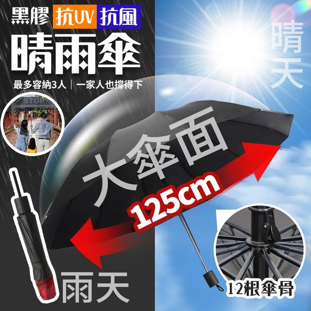 【預購商品】【0720結單】【批發】125cm大傘面抗風抗UV黑膠晴雨傘 250718-24