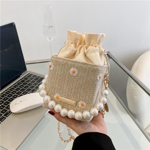 ins新款百搭編織珍珠鍊條水桶包(預購)