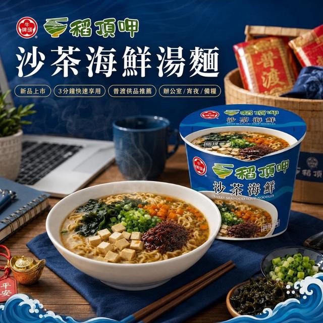 新品上市🔥牛頭牌 稻頂呷 沙茶海鮮湯麵64g《一組6杯》-7/29號中午12點結單