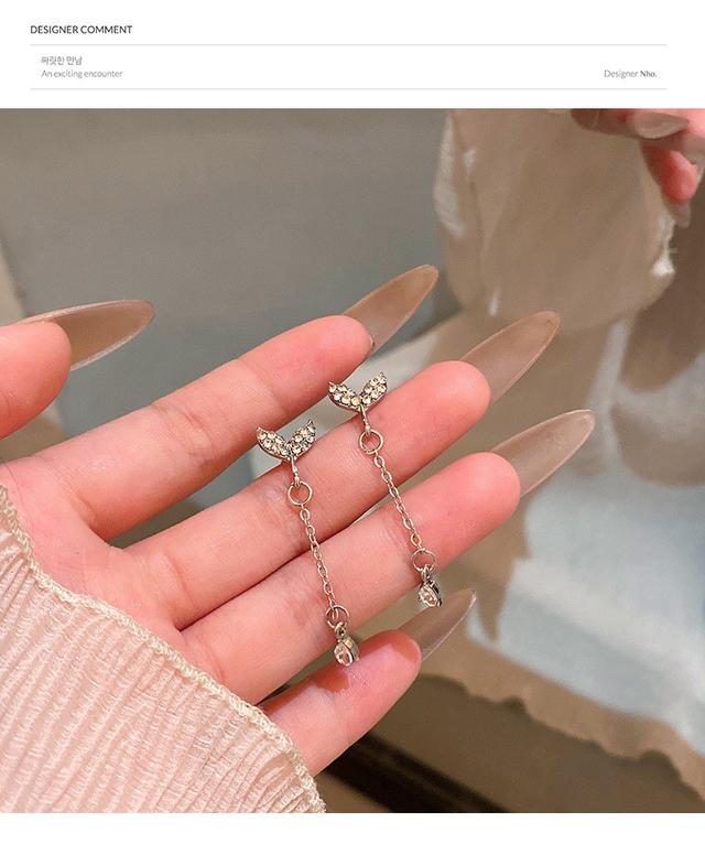 【長期團2025】【預購商品】【批發】韓系氣質魚尾鑲鑽流蘇 925銀針耳環 86611