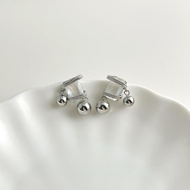 (預購) ins冷淡風閃鑽方鋯鏈條纏繞銀球簡約甜酷時尚耳環