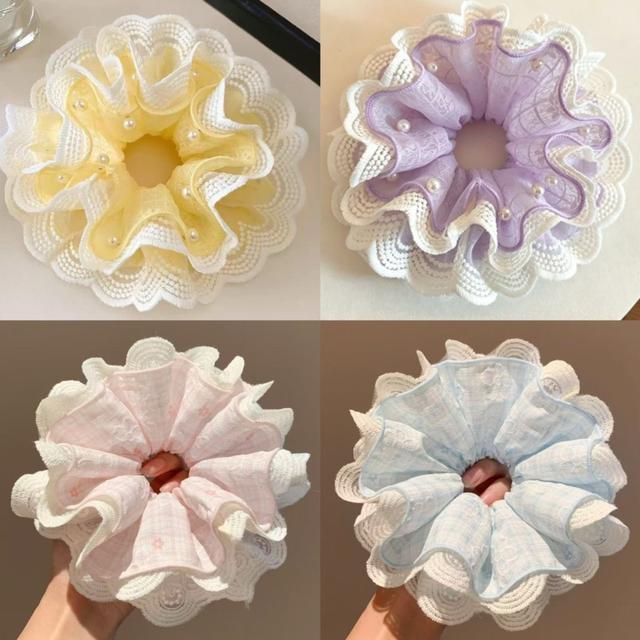 超仙溫柔立體多層蕾絲珍珠髮圈