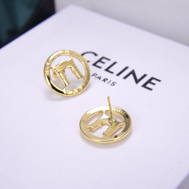 Celine 新款金色凯旋门圆形耳钉