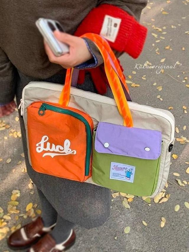 【預購商品】【0918結單】【批發】時尚韓國撞色帆布電腦手提包 250913-07