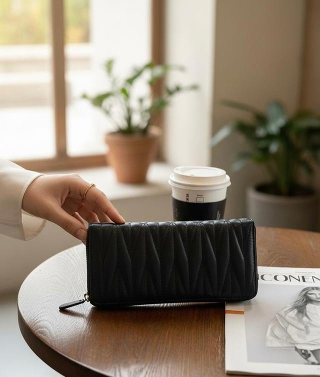 韓國小眾品牌 法式羊皮經典絎縫拉鍊大容量長夾#03/09