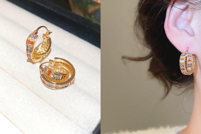 [韓國飾品連線] 正韓 輕奢高級感彩鑽鋯石鏤空圓耳扣 📍韓國連線預購收單日：4/19
