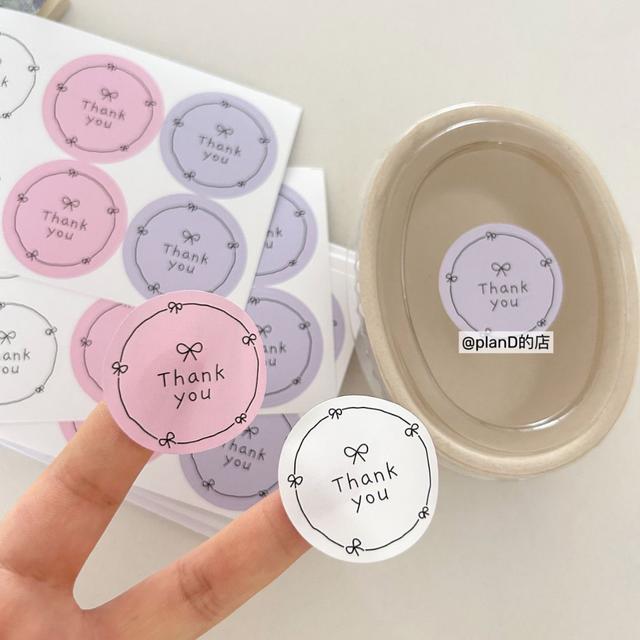韓系粉白紫蝴蝶結Thank you貼紙(預購)