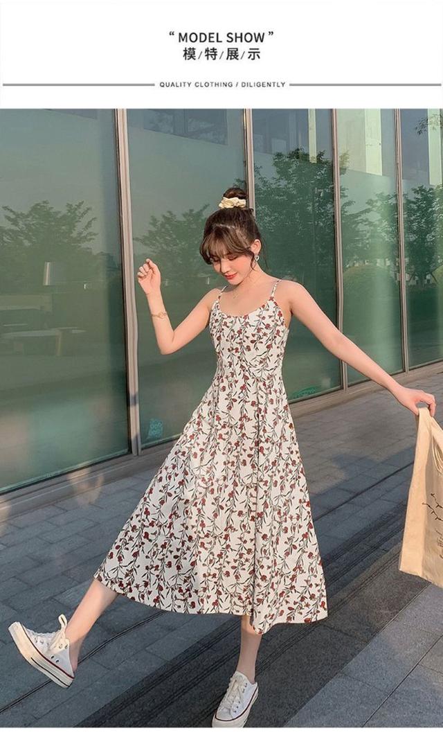 G00481春夏季新款碎花細肩吊帶連衣裙