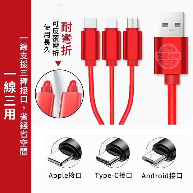 O預購 三合一伸縮防纏繞耐折充電線 一組4個--9/29結單