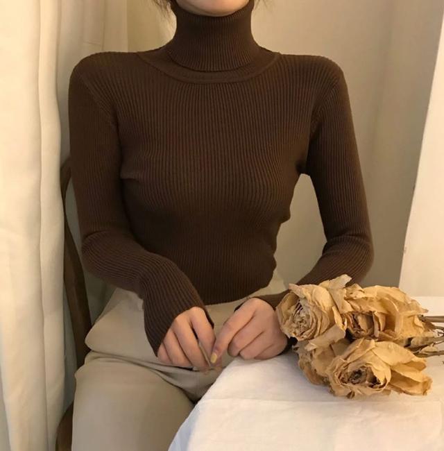 K1477-高領可反摺長袖針織衣套頭打底衣