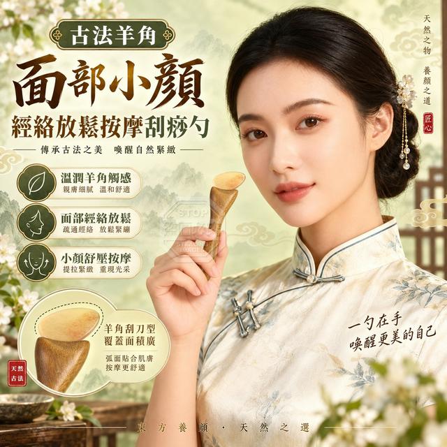【預購商品】【1001結單】【批發】古法羊角面部小顏經絡放鬆按摩刮痧勺2入 260928-15