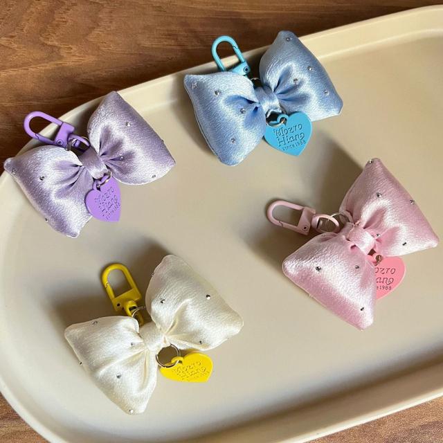 ins韓系布藝小水鑽綢面蝴蝶結鑰匙扣(預購)