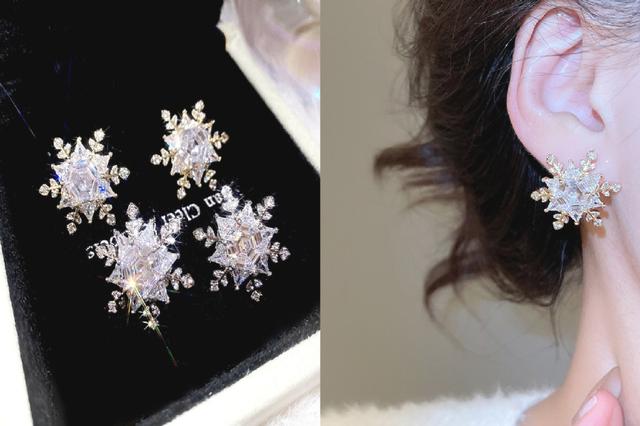[韓國飾品連線] 正韓S925純銀 優雅氣質輕奢高級感鋯石雪花耳環 📍韓國連線預購收單日：4/19