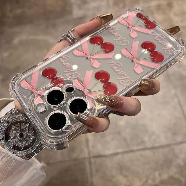 ins蝴蝶結櫻桃四角防摔手機殼(預購)