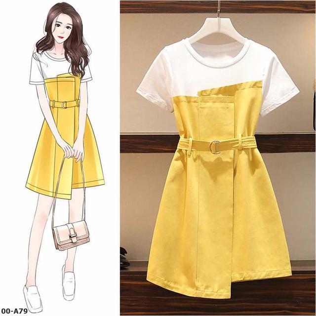 【預購】【0505結單】【批發】夏季大碼 撞色拼接短袖連衣裙