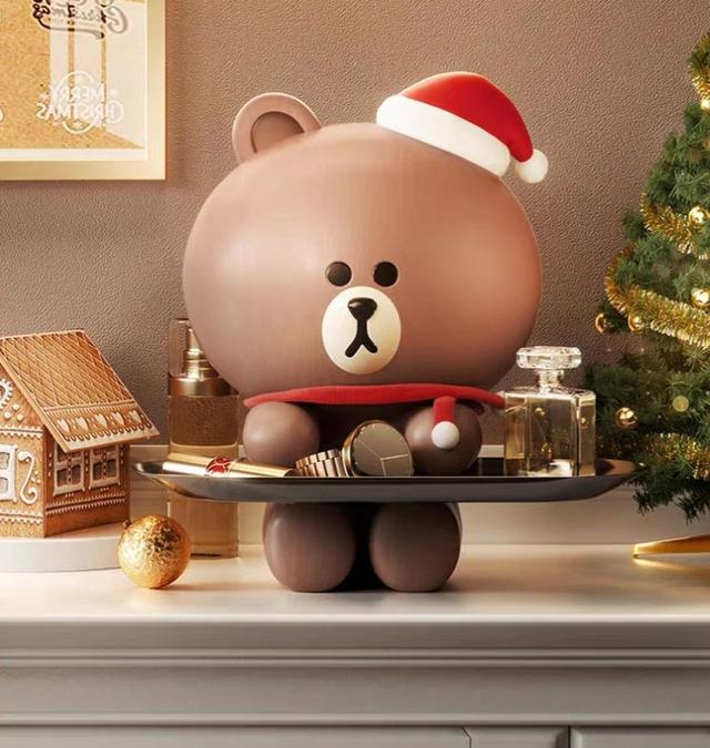 正版LINE FRIENDS 萌趣聖誕熊大收納萬用玄關擺飾