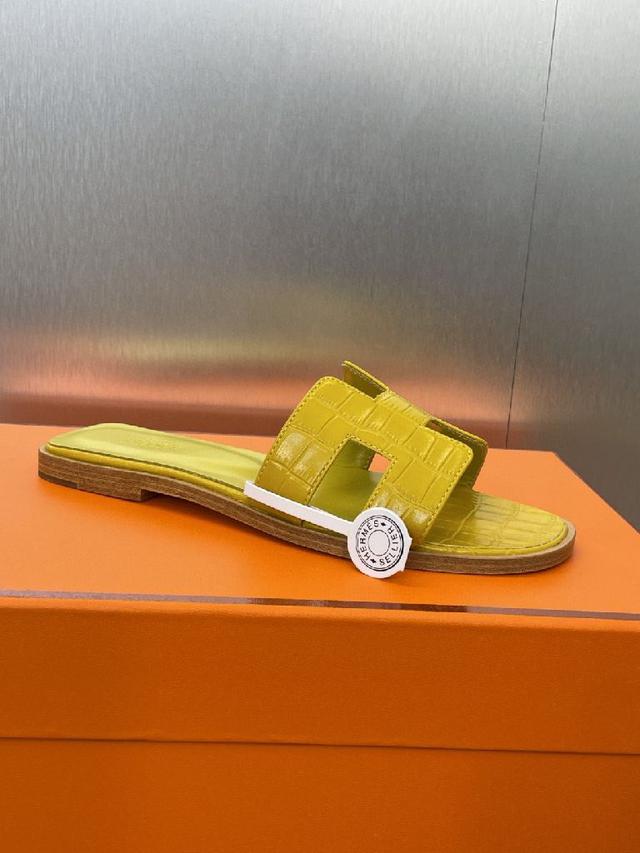 爱马仕 Hermes 春夏经典款 Oran 拼色工字拖女鞋  H家平底圆头露趾