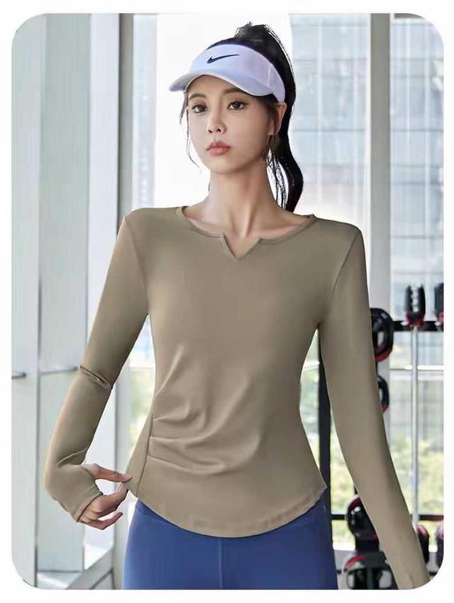 #收單260312檸檬家小V領褶皺瑜珈長袖打底衫