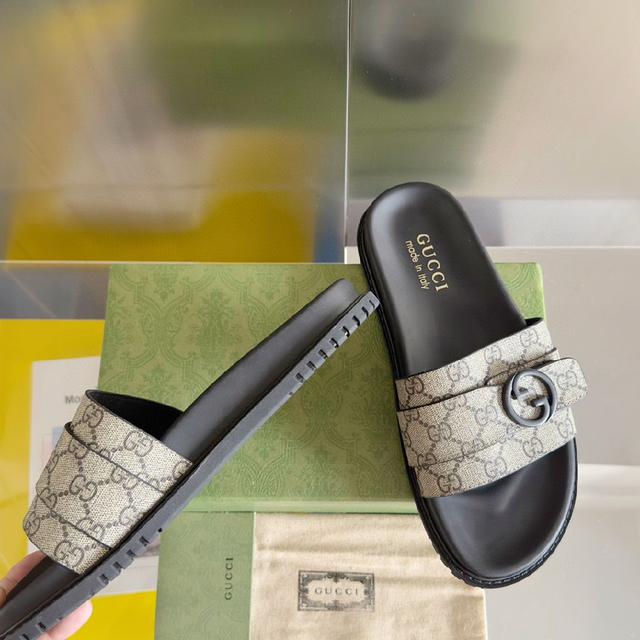 2024Gucci 古奇 夏季新款 双G 老花 夹脚 一字拖 交叉凉鞋 厚底 拖鞋