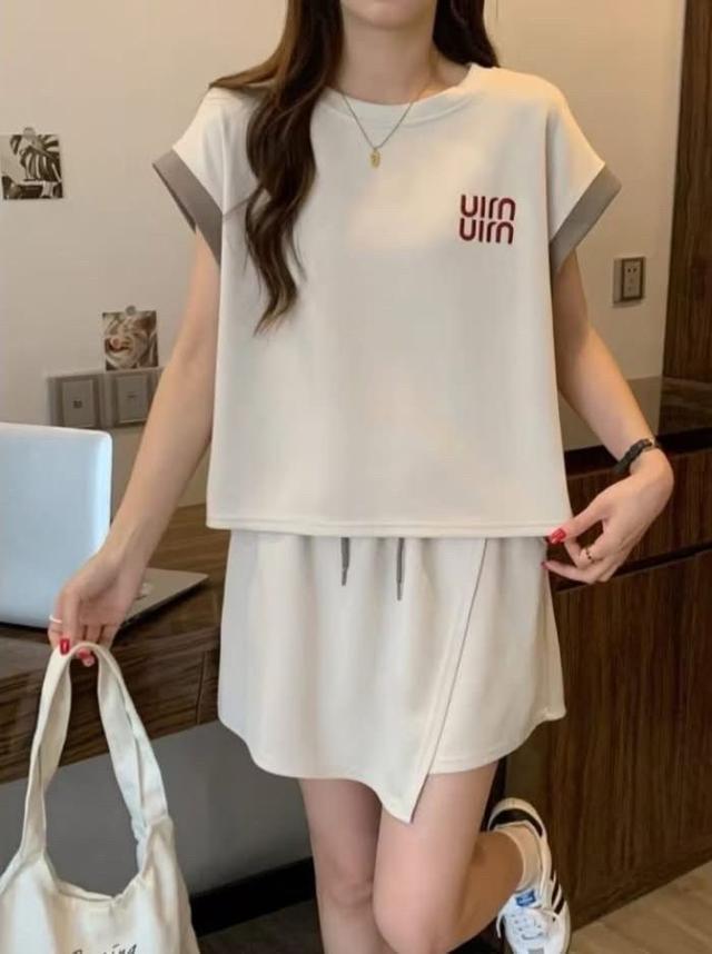 K1351-時尚刺繡字母防走光褲裙套裝