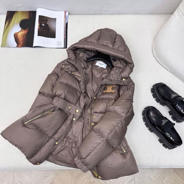秋冬新款凯旋门皮徽标立领束腰面包羽绒服 🤎本季最佳版型