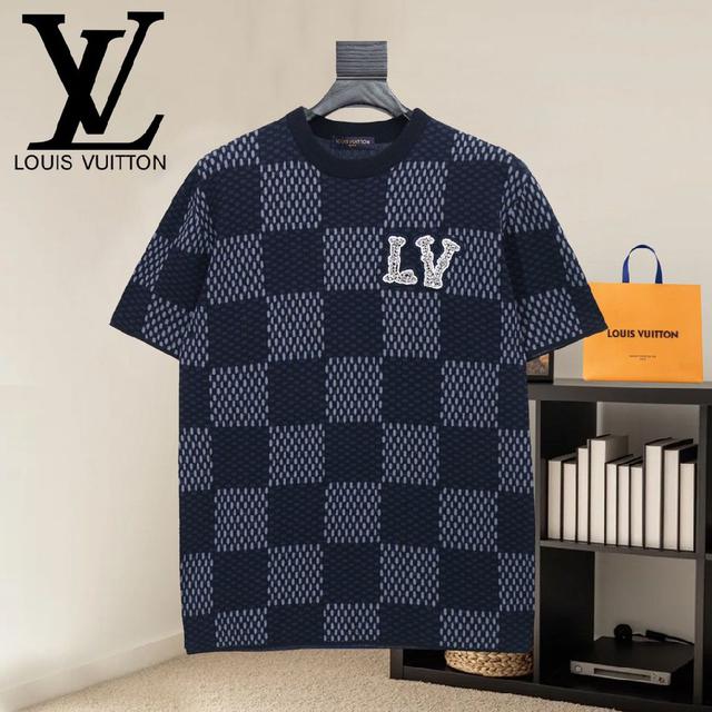 Louis Vuitton路易威登 前后提花进口烫钻，针织🧶毛织短袖