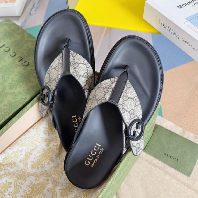 2024Gucci 古奇 夏季新款 双G 老花 夹脚 一字拖 交叉凉鞋 厚底 拖鞋 沙滩鞋