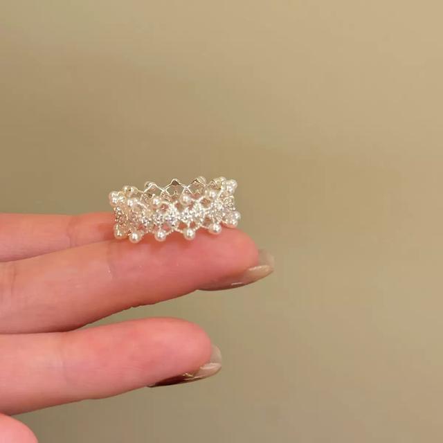 甜美蕾絲鏤空戒指氣質百搭疊戴食指戒指