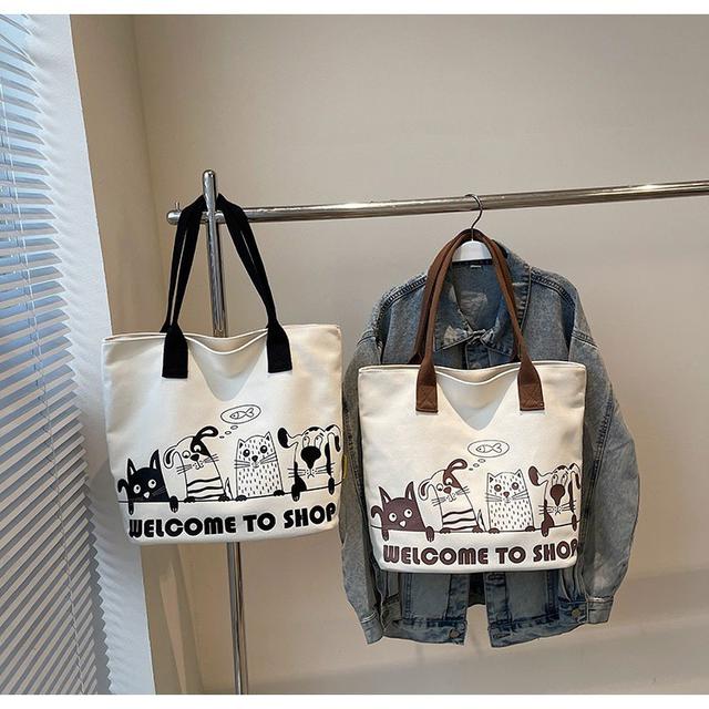 簡約卡通百搭托特包帆布包
