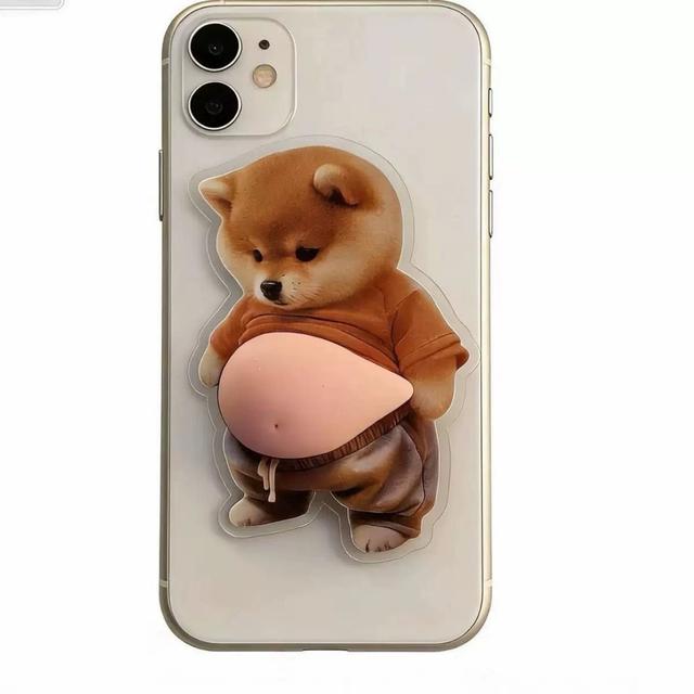 代購 童趣療癒系立體狗狗壓壓小肚肚紓壓貼紙 手機立體造型支撐貼紙