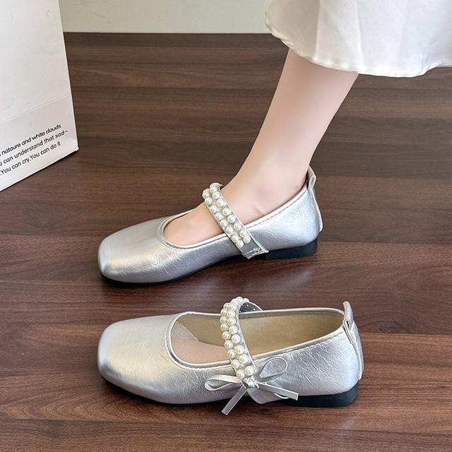 【長期團2025】【預購商品】【批發】韓系時尚珍珠蝴蝶結方頭平底休閒鞋 80804