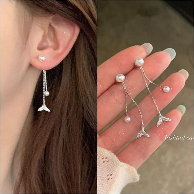 【長期團2025】【預購商品】【批發】韓系氣質魚尾流蘇珍珠 925銀針耳環 86530