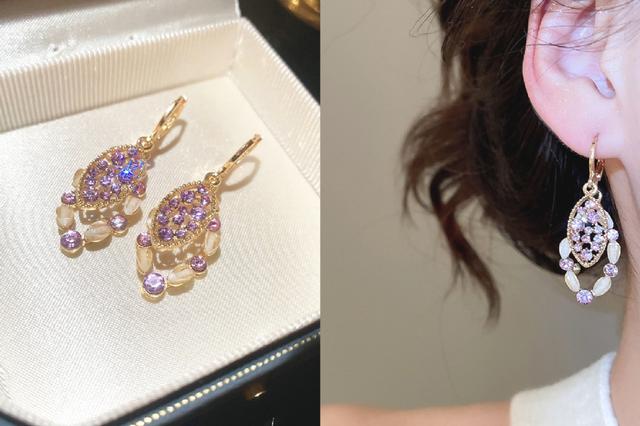 [韓國飾品連線] 正韓 宮廷風復古鑲鑽橢圓形吊墜耳扣 📍韓國連線預購收單日：4/19