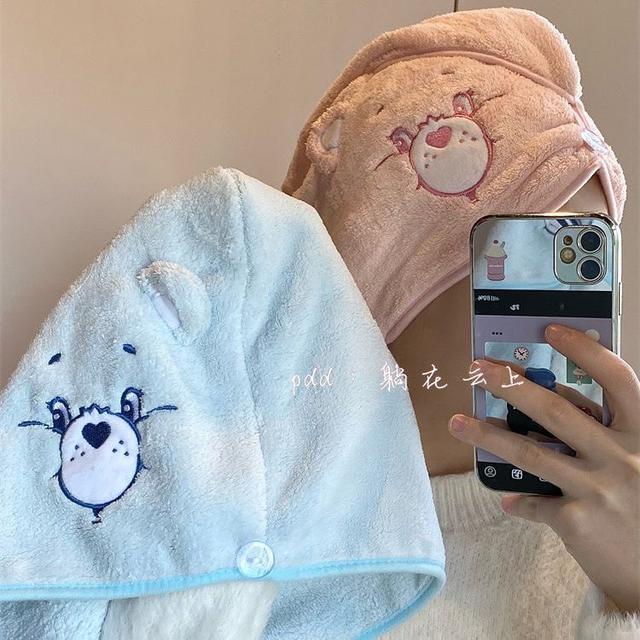 ins可愛彩虹熊柔軟乾髮帽(預購)