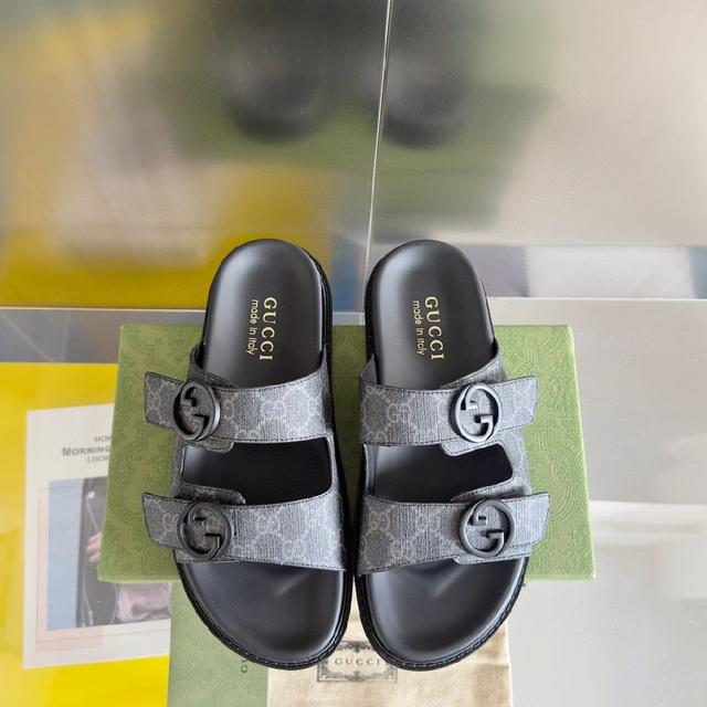 2024Gucci 古奇 夏季新款 双G 老花 夹脚 一字拖 交叉凉鞋 厚底 拖鞋 沙滩鞋