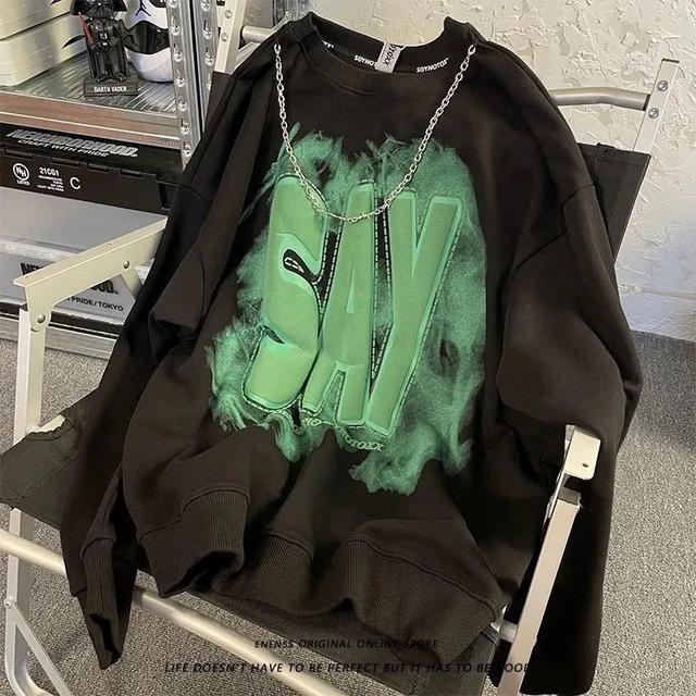 《預購》歐美高街vibe風煙霧塗鴉字母項鍊 衛衣男女潮牌寬松hiphop情侶外套