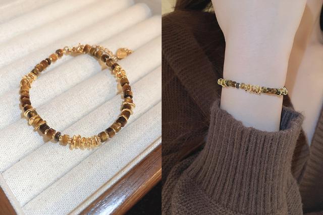 [韓國飾品連線] 正韓 時尚復古幾何虎眼石串珠手鍊 📍韓國連線預購收單日：4/19